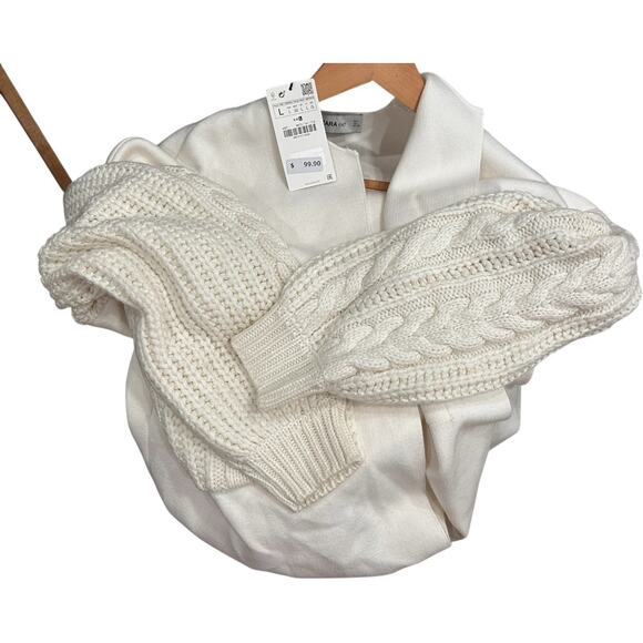 Zara Long Knit Cardigan Sweater Coatigan Off White Cream Women’s Size L Pockets - Picture 4 of 10